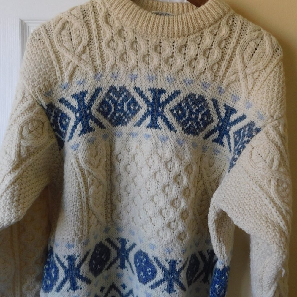 Irish Fisherman Sweater with Blue Detail
